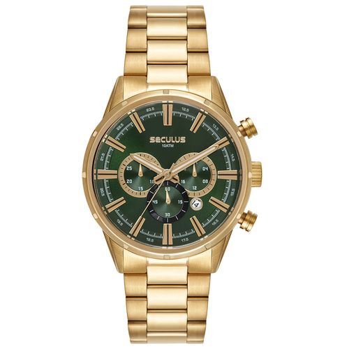 Relógio Masculino Dourado Cronógrafo Mostrador Verde