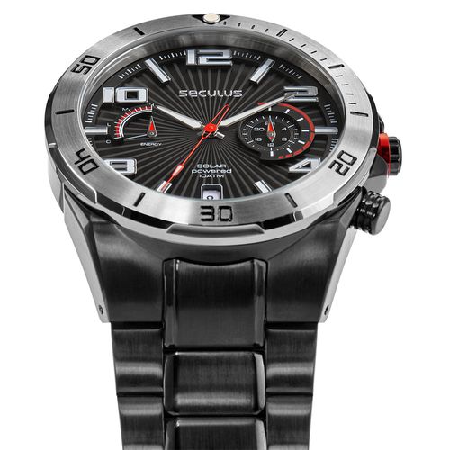 Relógio Masculino Aço Preto Cronógrafo Solar