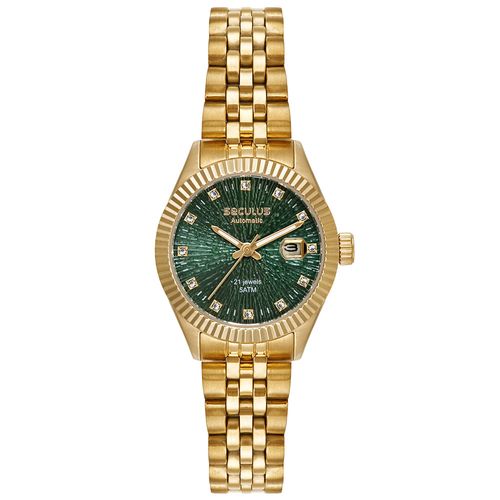Relógio Feminino Automático Fundo Transparente Visor Verde