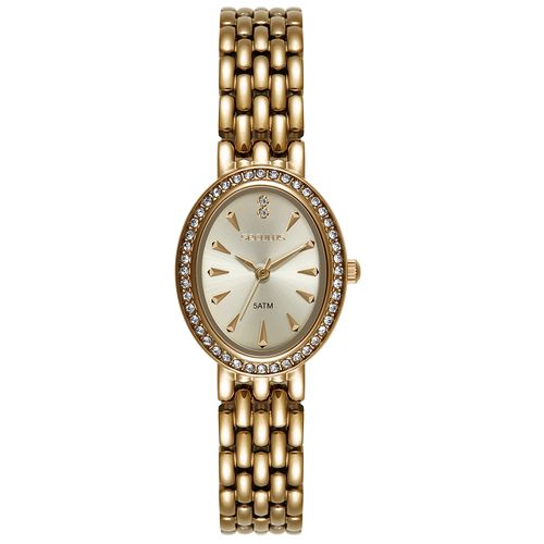 Relógio Feminino Dourado Oval Com Cristais