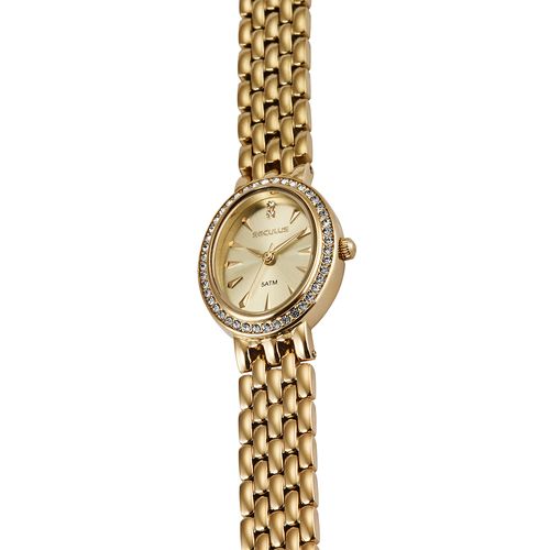 Relógio Feminino Dourado Oval Com Cristais