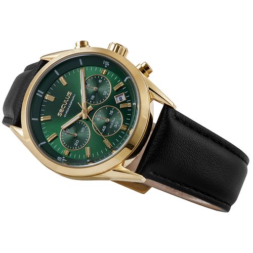 Relógio Masculino Analógico Cronógrafo Couro Dourado