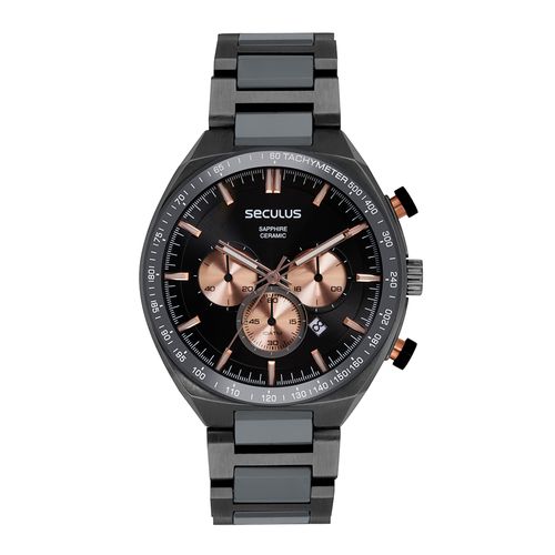 Relógio Masculino Analógico Premium Aço e Cerâmica Preto