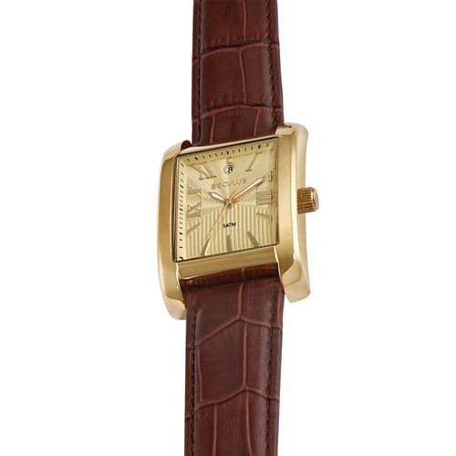 Relógio Masculino Analógico Quadrado Couro Croco Dourado