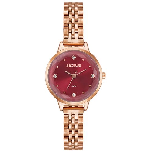 Relógio Feminino Analógico Vidro Facetado Vermelho