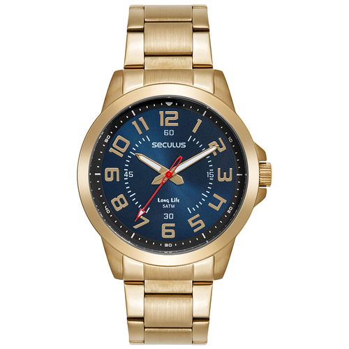 Relógio Masculino Casual Todo em Aço Mostrador Azul