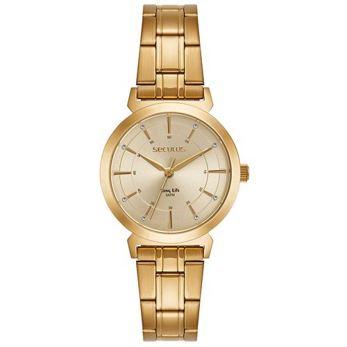 Kit Relógio Feminino Aço Dourado Mostrador Madrepérola