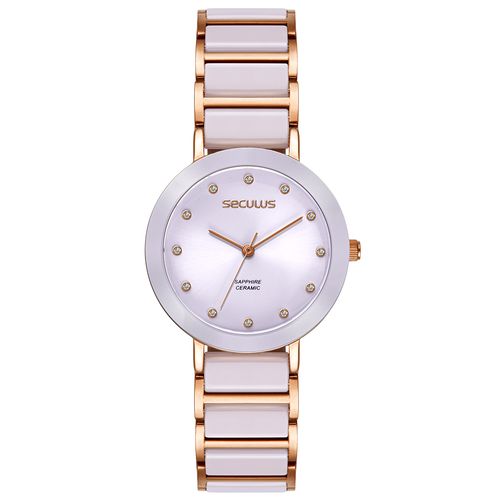 Relógio Feminino Analógico Cerâmica Cristais Roxo