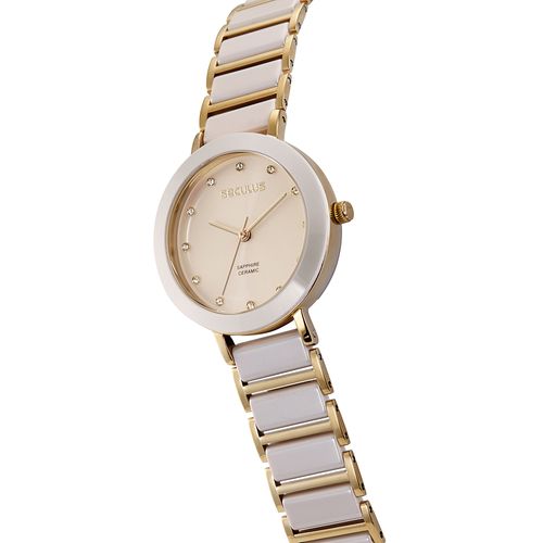 Relógio Feminino Analógico Cerâmica Cristais Rosa