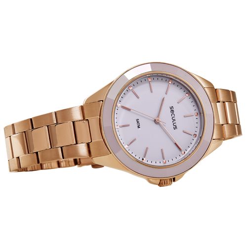 Relógio Feminino Analógico Cerâmica Facetada Rosé
