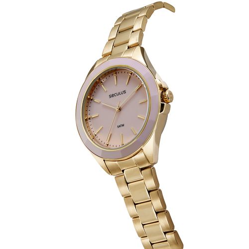 Relógio Feminino Analógico Cerâmica Facetada Dourado