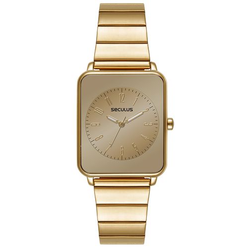 Relógio Feminino Quadrado Efeito Espelhado Dourado