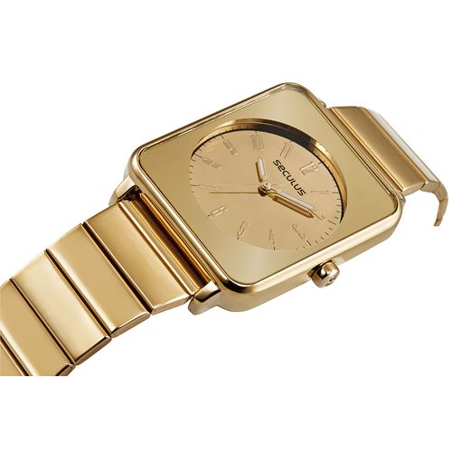 Relógio Feminino Quadrado Efeito Espelhado Dourado