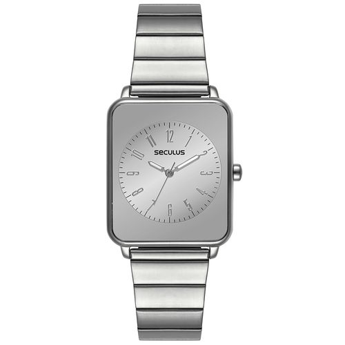 Relógio Feminino Quadrado Efeito Espelhado Prateado