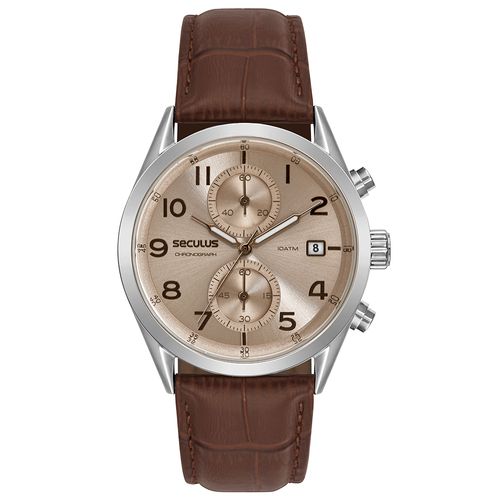 Relógio Masculino Analógico Cronógrafo Couro Croco