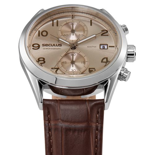 Relógio Masculino Analógico Cronógrafo Couro Croco