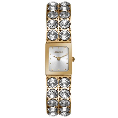 Relógio Feminino Bangle Cristais Swarovski Dourado