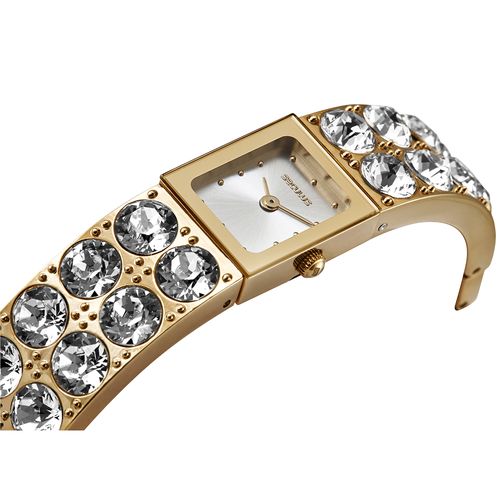 Relógio Feminino Bangle Cristais Swarovski Dourado