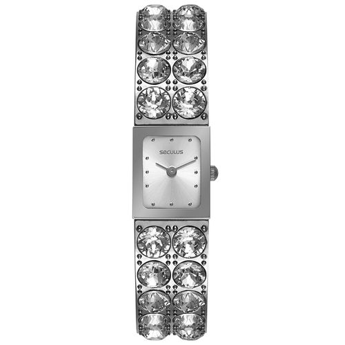 Relógio Feminino Bangle Cristais Swarovski Prateado