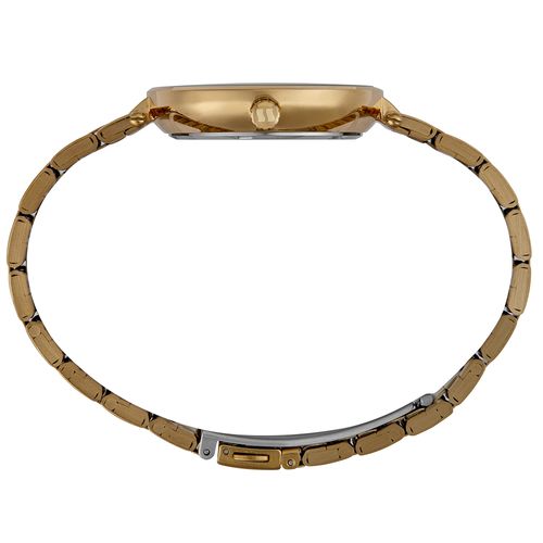 Relógio Feminino Analógico Cristais Visor Amplo Champagne