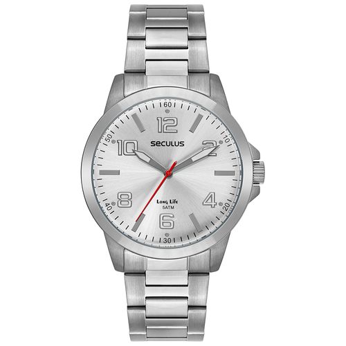 Relógio Masculino Clássico Prata Números Completos