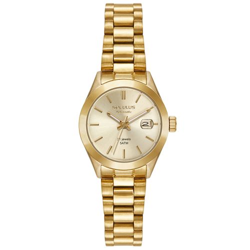 Relógio Feminino Automático Dourado fundo em Vidro