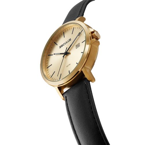 Relógio Masculino Aço Mostrador Dourado Minimalista