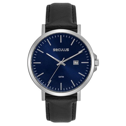 Relógio Masculino Aço Mostrador Azul Minimalista