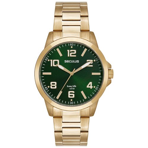 Relógio Masculino Dourado Analógico Aço Mostrador Verde