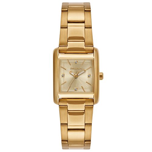 Relógio Feminino Dourado Analógico Quadrado