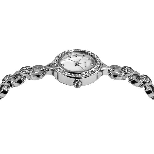 Relógio Feminino Prata Oval com Aplicação de Cristais