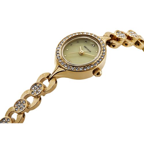 Relógio Feminino Dourado Oval Cristais e Madrepérola