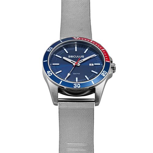 Relógio Masculino com Calendário Malha de Aço Prata