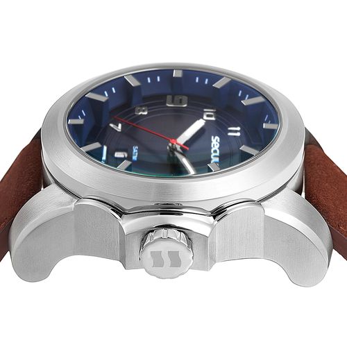 Relógio Masculino Aço Azul Calendário Couro