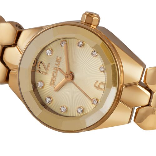 Relógio Feminino Dourado Metal Aço Joalheria