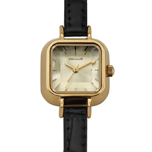 Relógio Feminino Metal Champagne Couro Index