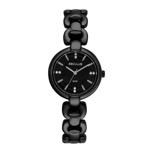 Relógio Feminino Metal Preto Analógico Redondo