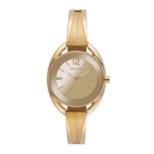 Relógio Feminino Dourado Metal Analógico Rosca