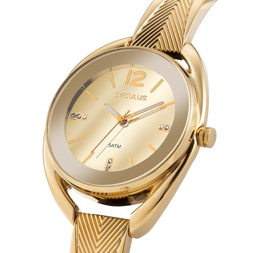 Relógio Feminino Dourado Metal Analógico Rosca