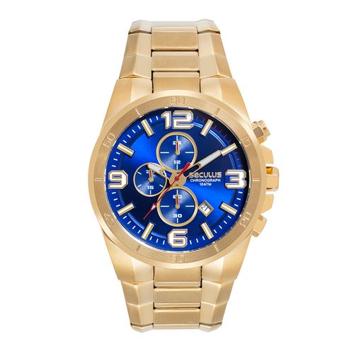 Relógio Masculino Aço Azul Cronógrafo Robusto