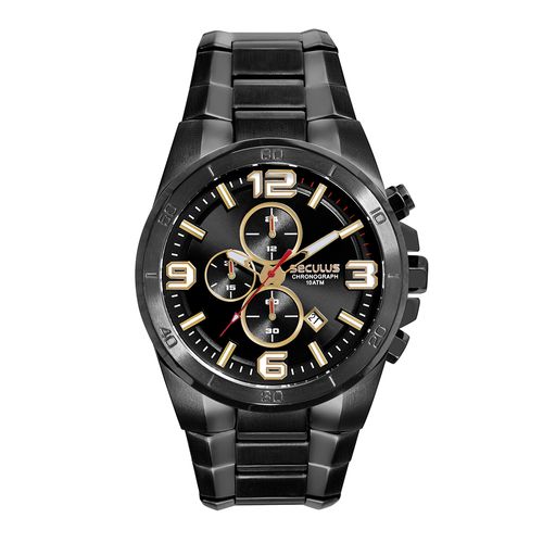 Relógio Masculino Aço Preto Cronógrafo Index Completo