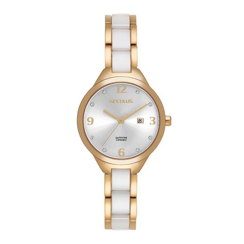 Relógio Feminino Aço bicolor Calendário Joalheria