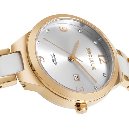 Relógio Feminino Aço bicolor Calendário Joalheria