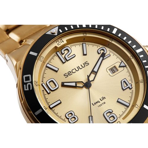 Relógio Masculino Aço Dourado Calendário