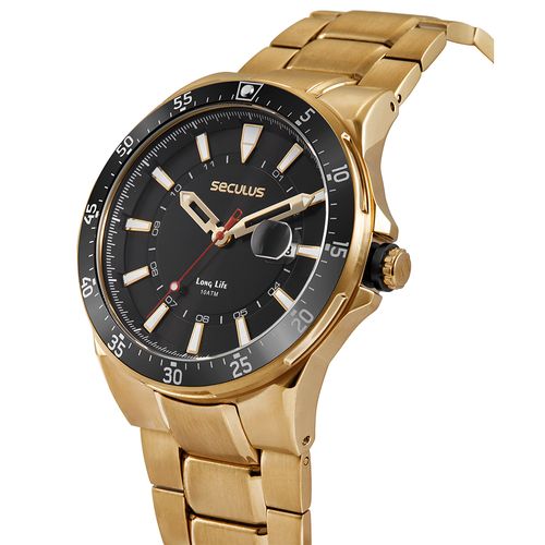 Relógio Masculino Aço Preto Calendário Index Completo