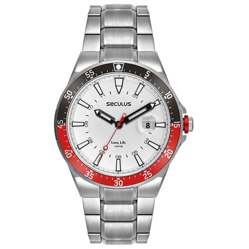 Relógio Masculino Aço Branco Calendário