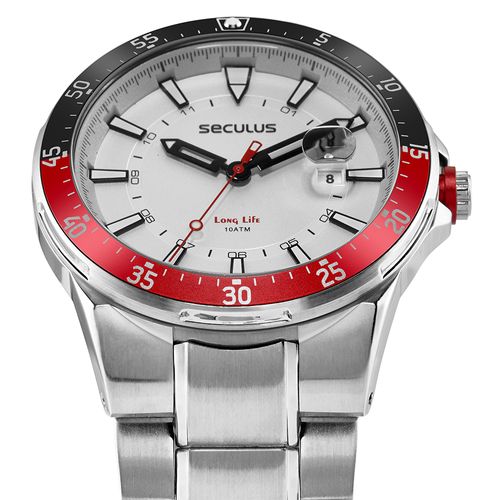 Relógio Masculino Aço Branco Calendário