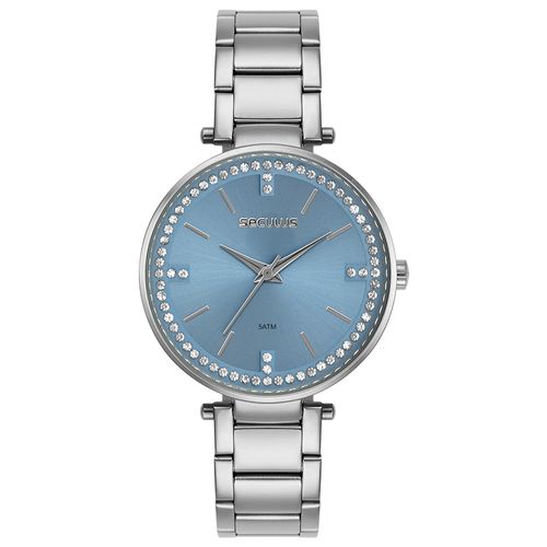 Relógio Feminino Analógico Aço Azul Redondo