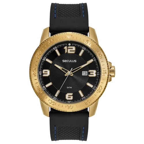 Relógio Masculino Seculus Silicone Preto Aço Calendário