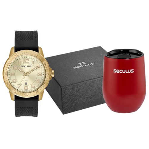 Relógio Masculino Seculus Aço Silicone Champagne